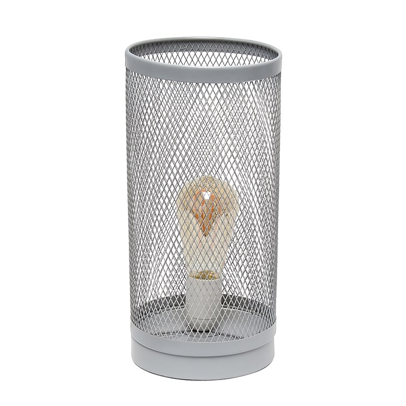 Creekwood Home Industrial Mesh Cylinder 12.75" LED Table Lamp, Gray (CWT-1005-GY) image 1