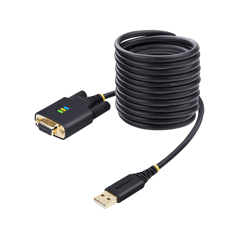 StarTech 10' USB-A to RS-232 Serial Adapter Cable, Male to Male, Black, 'DI Chip, COM Retention (1P10FFCN-USB-SERIAL) image 1