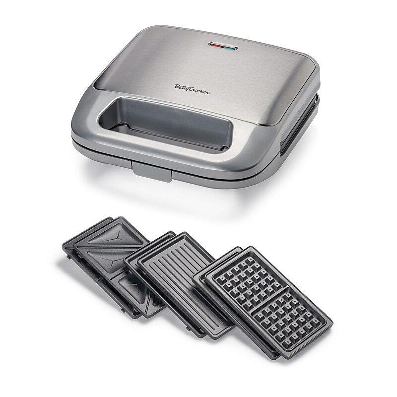 Betty Crocker 3-in-1 Sandwich, Panini Grill and Waffle Maker Plus, Silver (BC-4965S) image 1