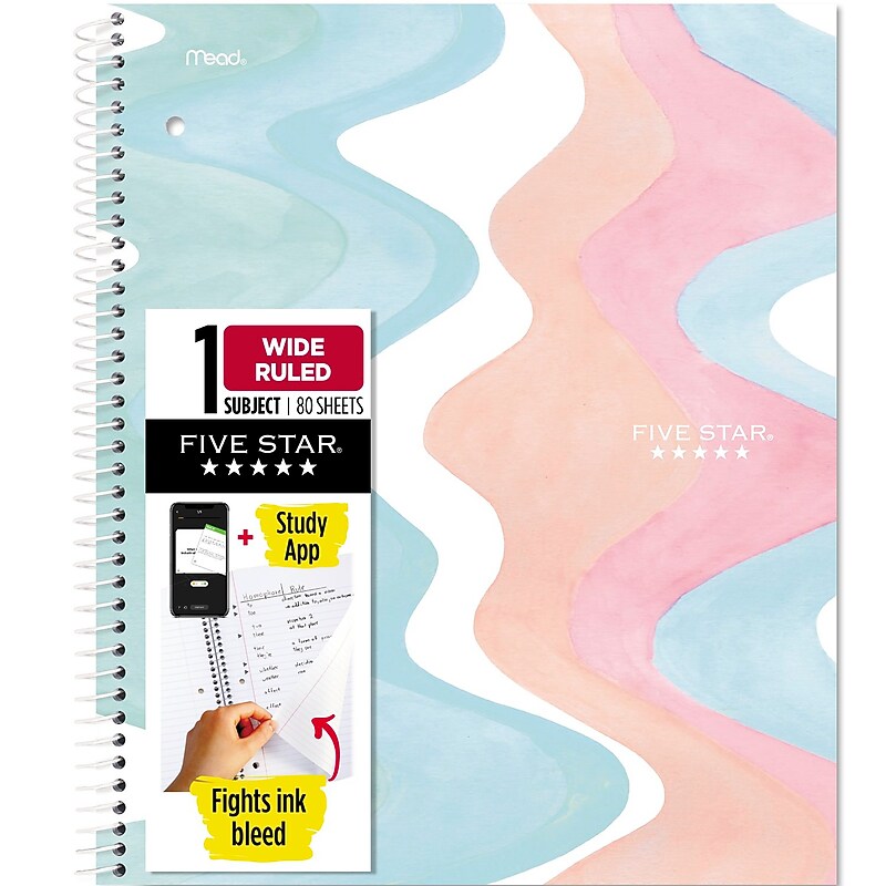 Five Star Five Star Brushy Moves 1-Subject Notebooks, Wide Ruled, 80 Sheets, Multicolor (930060F-24) image 1