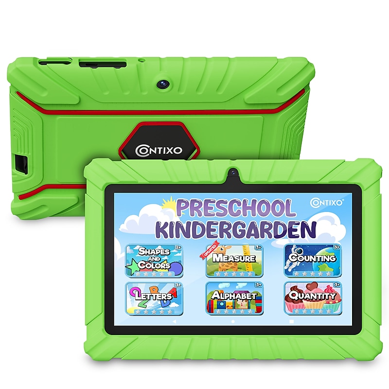V8 7” Tablet, Quadcore, Wi-Fi, 32GB, Android 13 Bundled with Educational Apps & Durable Kid-Proof Case, Green image 1