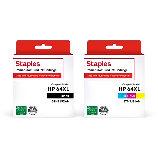 Staples Remanufactured Black and TriColor High Yield Ink Replacement