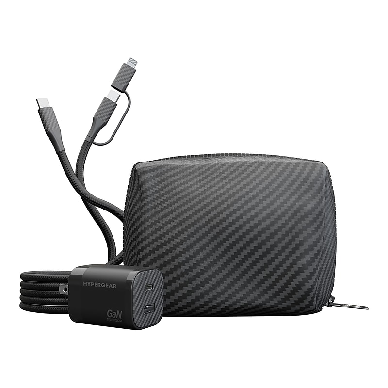 HyperGear TECHcessories 3-in-1 USB-C PD Charging Kit with Travel Pouch, 30W, Carbon Fiber (16290) image 1