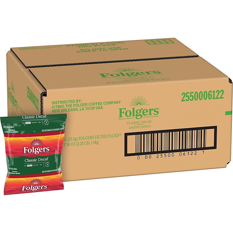 Folgers Classic Decaf Coffee Filter Pack, Medium Roast, 0.9 oz., 40/Carton (SMU06122) image 1