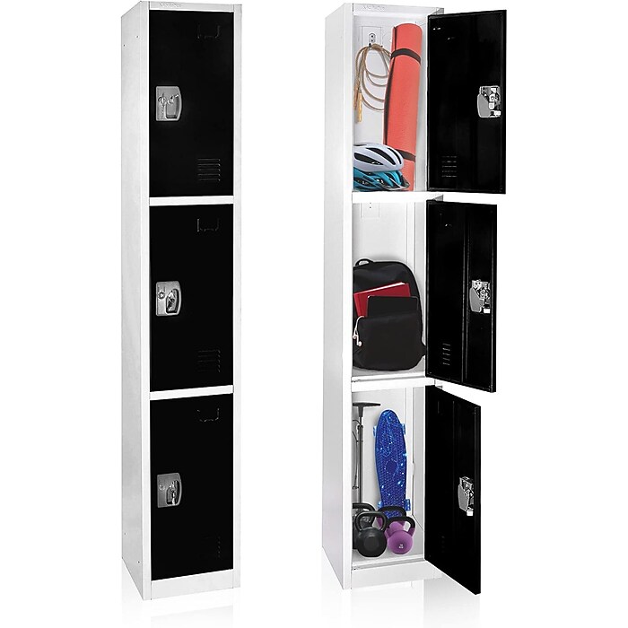 AdirOffice 72'' 3-Tier Black Storage Locker, 2/Pack (629-203-BLK