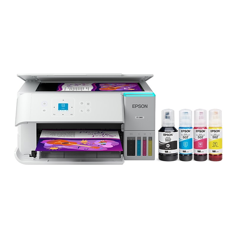 Epson EcoTank ET-2980 Wireless All-in-One Color Supertank Printer, White (C11CL41202) image 1