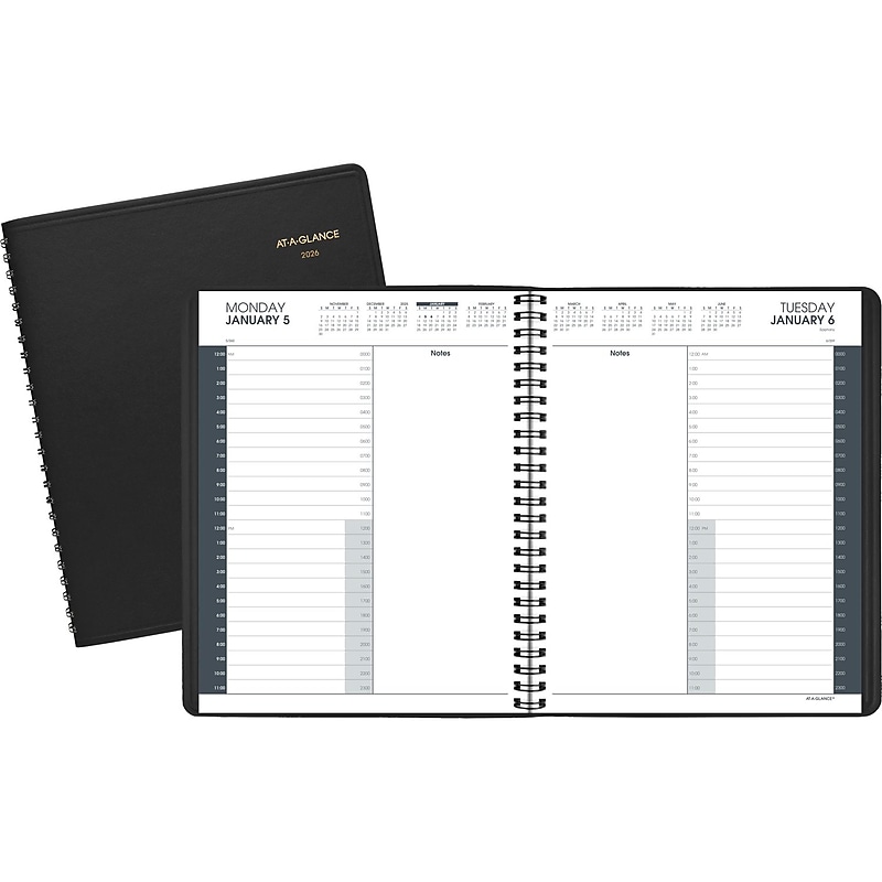 2026 AT-A-GLANCE 8.5" x 11" Daily Appointment Book, Faux Leather Cover, Black (70-214-05-26) image 1