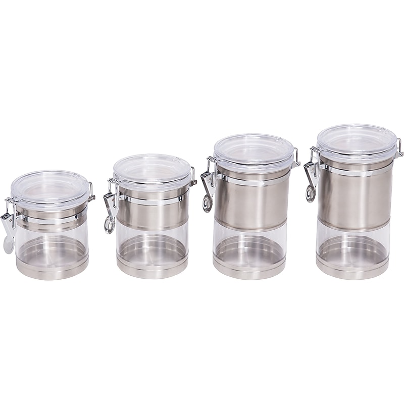 Honey-Can-Do Acrylic/Steel 4-Piece Canister Set, Clear/Chrome (KCH-09321) image 1