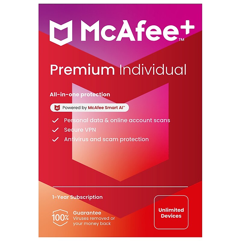 McAfee Premium Individual for Unlimited Users, Windows/Mac/Android/iOS/ChromeOS, Download (MPP21ESTURAAW) image 1