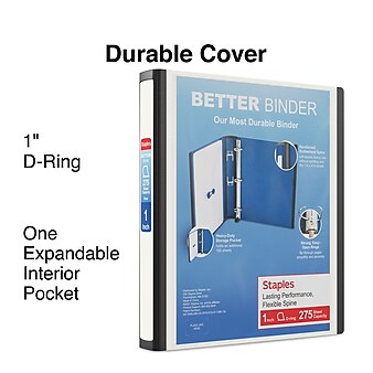 Staples® Heavy Duty 1" 3-Ring Better Binders, D-Ring, White (ST55840-CC)