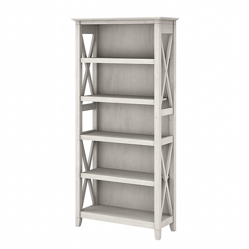 Bush Furniture Key West 66"H 5-Shelf Bookcase with Adjustable Shelves, Linen White Oak Laminated Wood (KWB132LW-03) image 1