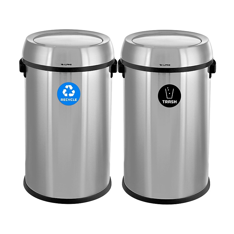 Alpine Dual-Stream Trash/Recycling Station, 34-Gallon, Stainless Steel (ALP470-65L-1-R-T) image 1