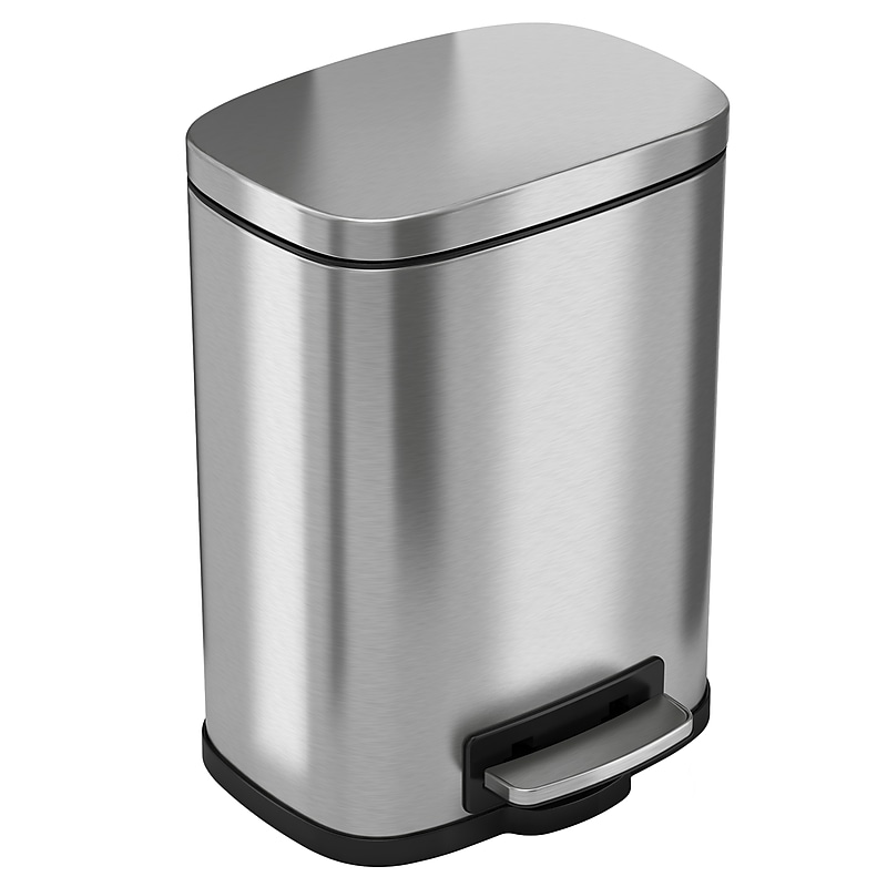 iTouchless SoftStep Stainless Steel Rectangular Step Pedal Trash Can with Removable Inner Bin, 1.32 Gal., Silver (PC05RSS) image 1