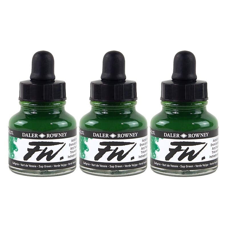 Daler-Rowney FW Acrylic Ink, Sap Green, 29.5ml, 3/Bundle (DRW160029375-3) image 1