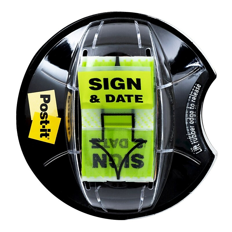 Post-it 'Sign & Date' Message Flags, .94" Wide, Green, 200 Flags/Pack (680-HVSD) image 1
