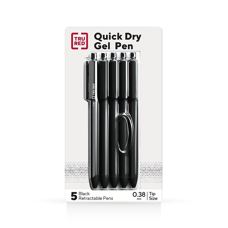 TRU RED™ Retractable Quick Dry Gel Pen, Extra Fine Point, 0.38mm, Black, 5/Pack (TR56951) image 1