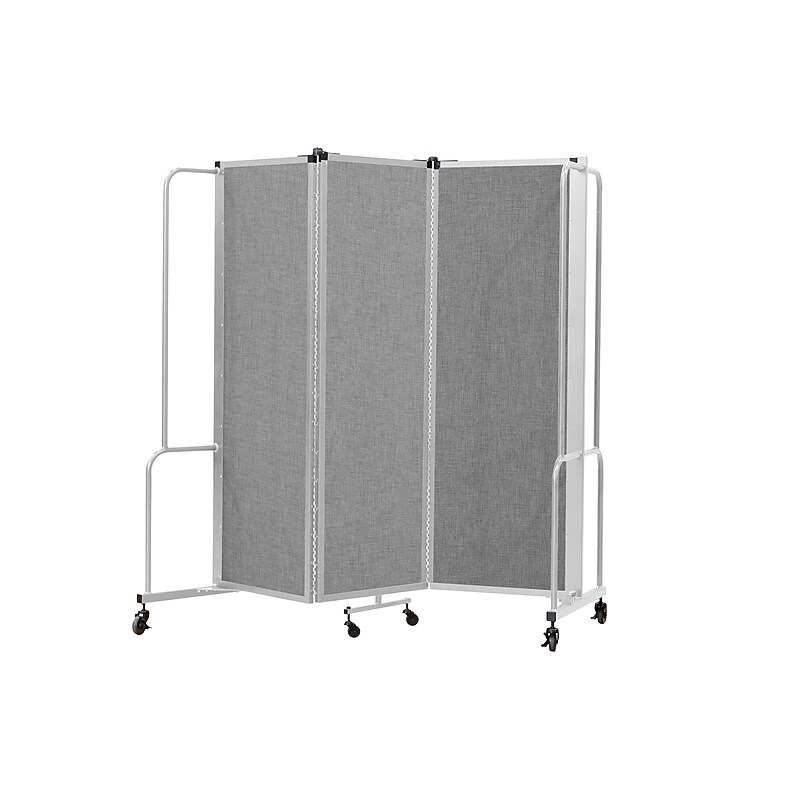 National Public Seating Robo Series 3-Panel Folding Mobile Room Divider, 72"H x 72"W, Grey Fabric (RDG6-3PT02) image 1