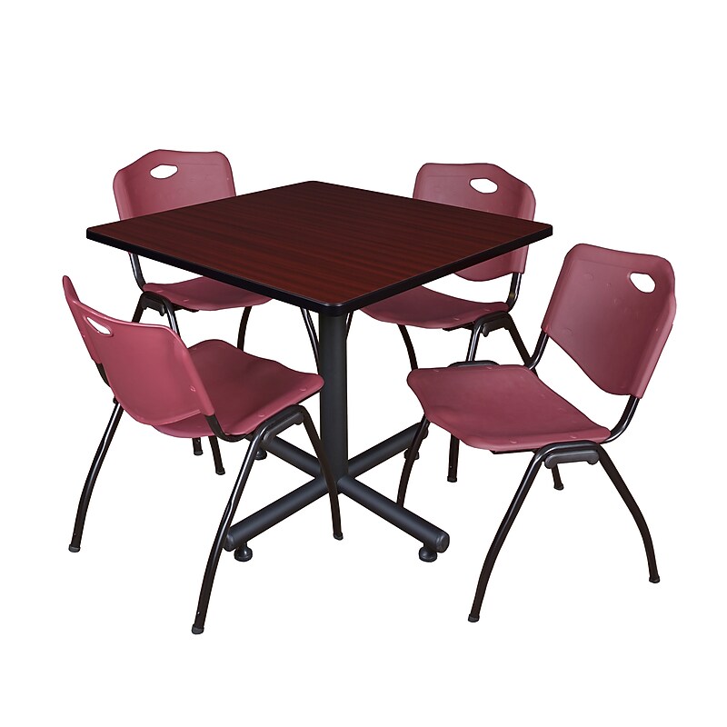 Regency 36" Laminate, Melamine and Steel Square Lunch Table with Stacker Chairs, Burgundy (TKB3636MH47BY) image 1