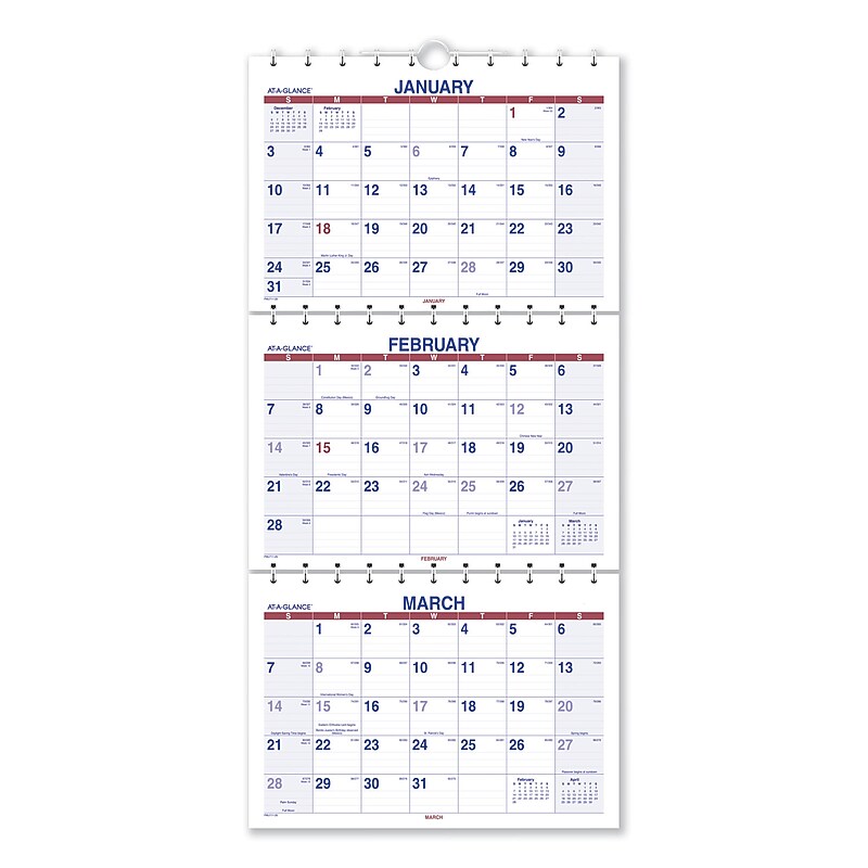 2025-2026 AT-A-GLANCE Move-A-Page 27" x 12" Three-Month Wall Calendar (AAGPMLF1128) image 1