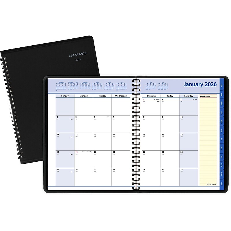 2026 AT-A-GLANCE QuickNotes 7" x 8.75" Monthly Planner, Faux Leather Cover, Black (76-08-05-26) image 1
