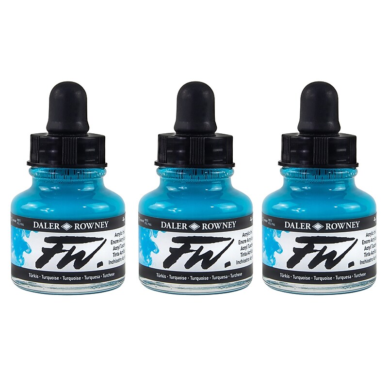 Daler-Rowney FW Acrylic Ink, Turquoise, 29.5ml, Pack of 3 (DRW160029145-3) image 1