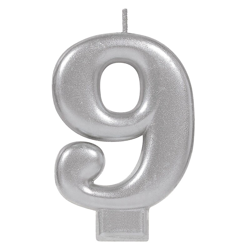 Party City Number 9 Candle, Silver (AM170585) image 1