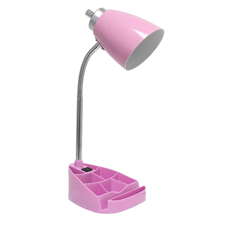 Simple Designs Gooseneck Organizer LED Desk Lamp, 18.50", with iPad Tablet Stand and Charging Outlet, Pink (LD1057-PNK) image 1