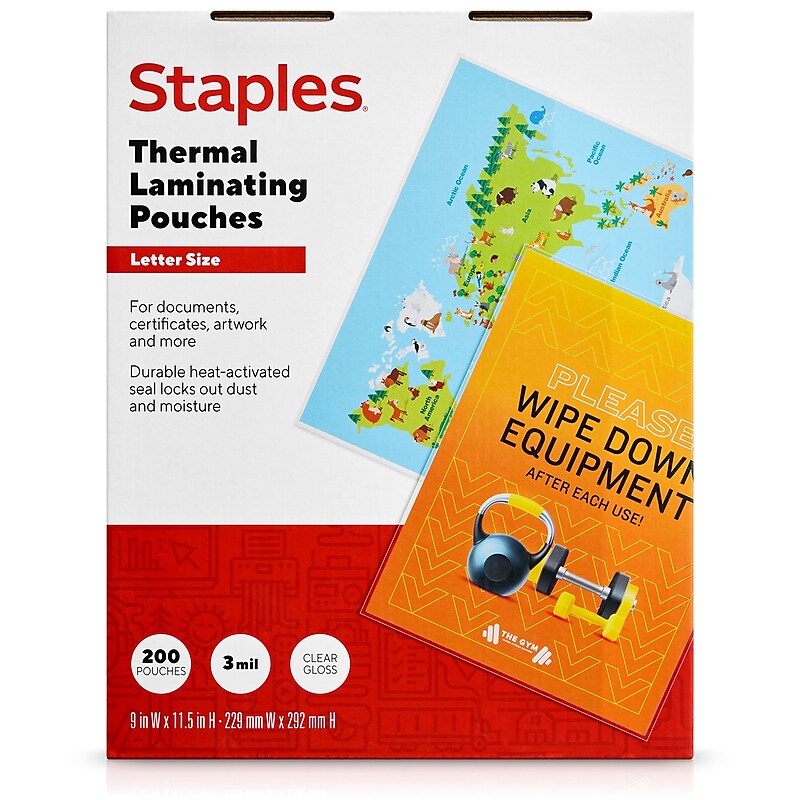 Staples Thermal Laminating Pouches, Letter Size, 3 Mil, 200/Pack (ST61982) image 1