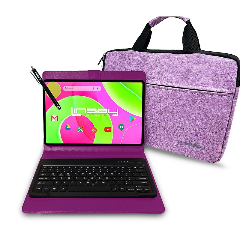 LINSAY F12 Series 11.97" Tablet, Wi-Fi, 256GB eMMC, Android 15 with Purple Keyboard Case and Tablet Briefcase (F12XKPURPLEBRIE) image 1