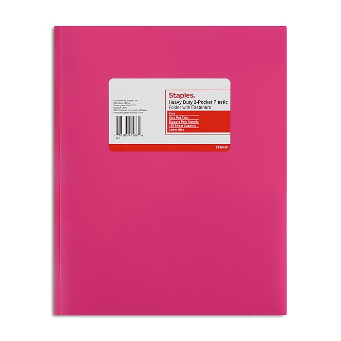ローズページ Staples Matte 2-Pocket Plastic Portfolio Folder with Fasteners
