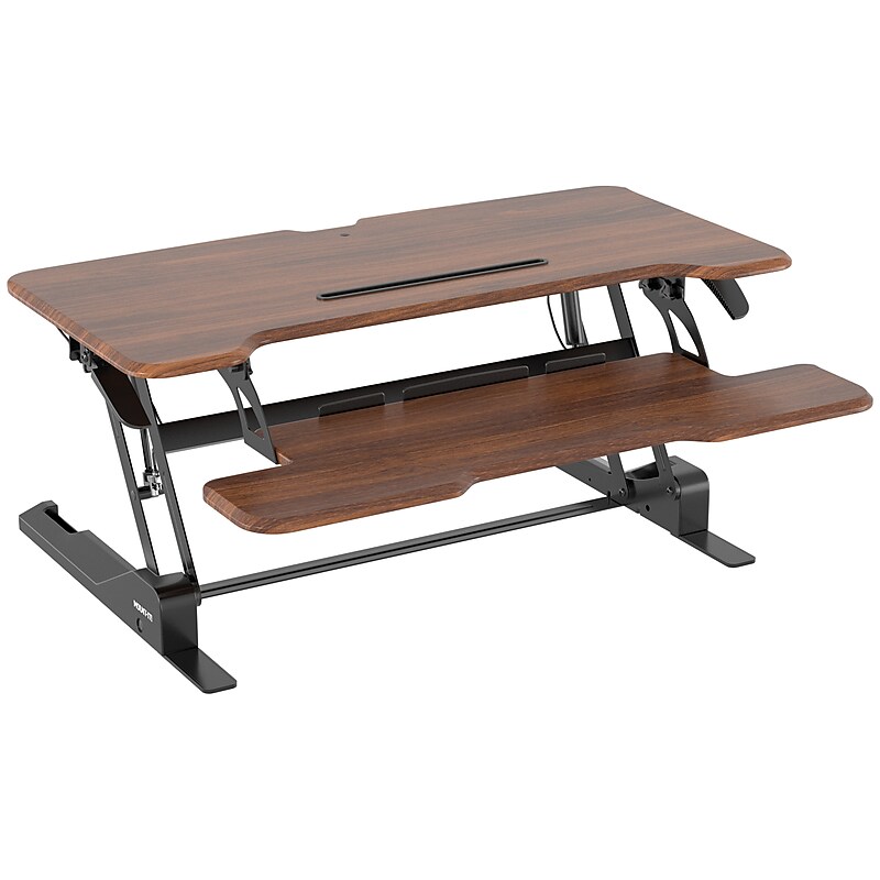 Mount-It! 38"W Rectangular Adjustable Mixed Materials Standing Desk Converter, Dark Walnut Woodgrain (MI-15006) image 1