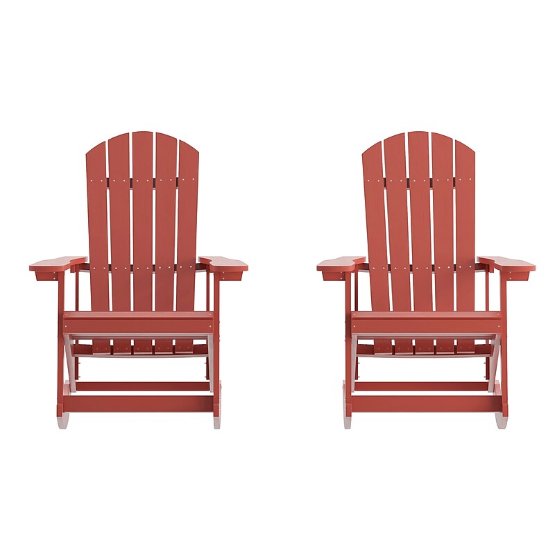 Flash Furniture Savannah All-Weather Poly Resin Wood Adirondack Rocking Chair, Red, 2/Pack (JJC14705RED2) image 1