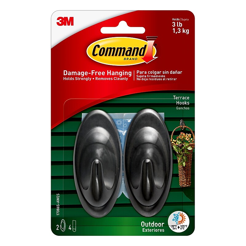 Command  Medium Terrace Hooks, 3 lb., Slate, 2/Pack (17086S-AWES) image 1