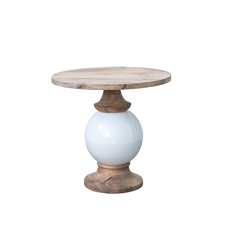 Storied Home Mango Wood and Metal Round Pedestal Table, White/Brown (DF0032) image 1