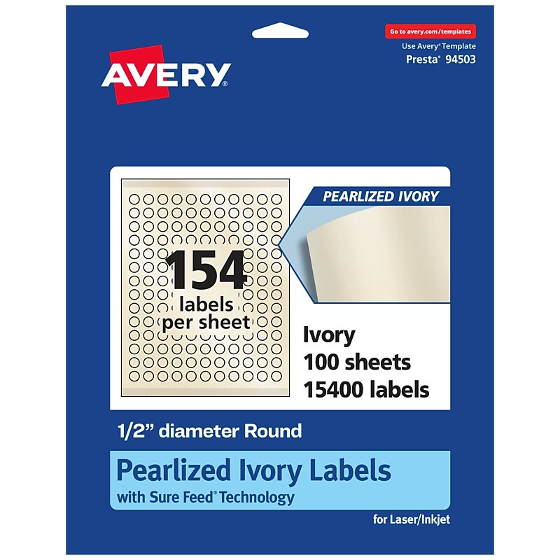 Avery Pearlized Ivory Circle Multipurpose Labels, .5" Dia., Ivory, 15400/Box (94503) image 1