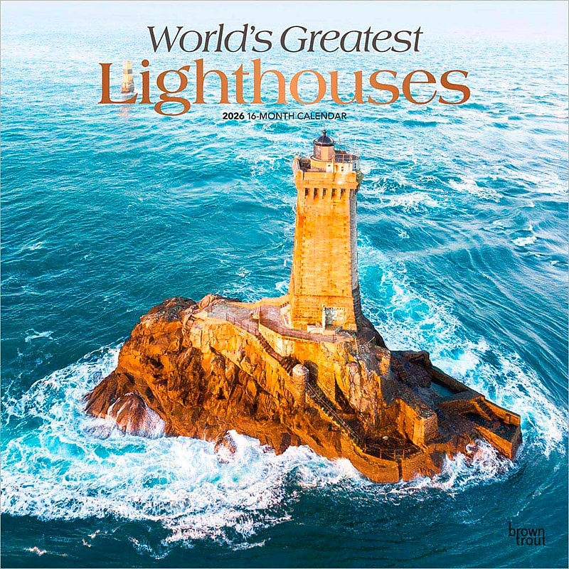 2026 BrownTrout World's Greatest Lighthouses 12" x 12" Monthly Wall Calendar (9798330704385) image 1