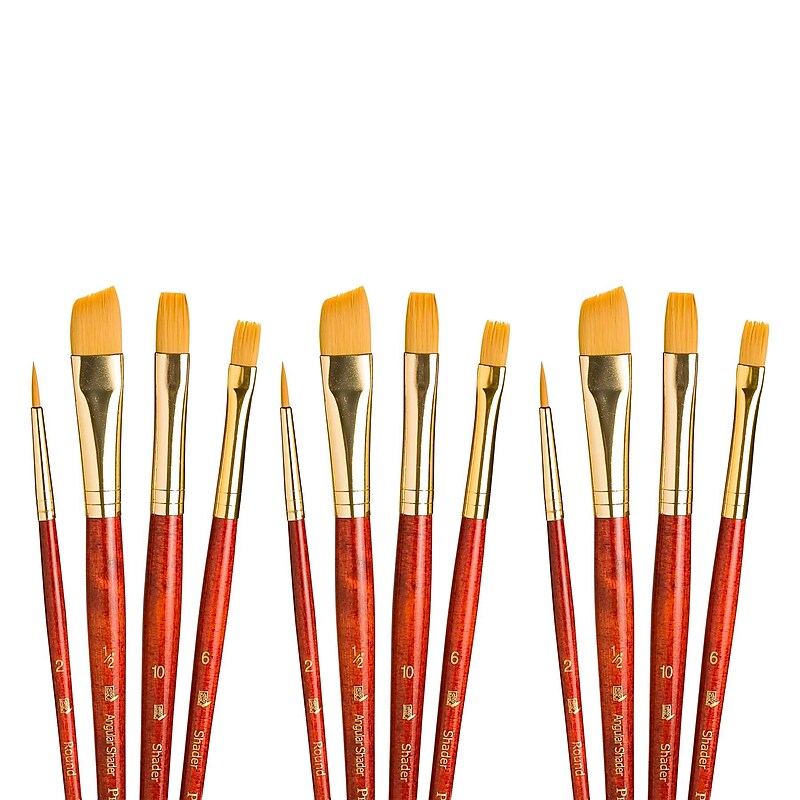 Princeton RealValue Mixed Media Synthetic Taklon Variety Brush Set, Red, 4/Set, 3 Sets/Bundle (PBXPR9123-3) image 1