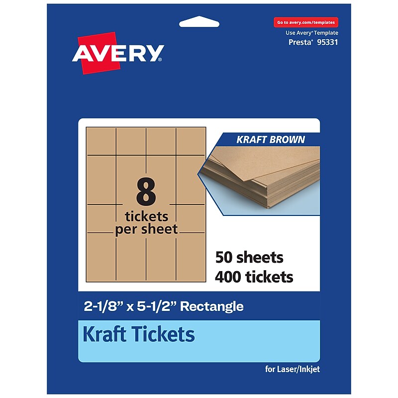 Avery Integrated Cards, 2-1/8" x 5-1/2", Matte Kraft Brown, 400/Box (95331) image 1