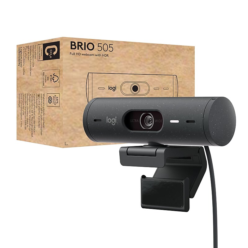 Logitech Brio 505 HD 1080p Webcam, 4 Megapixels, Graphite (960-001522) image 1
