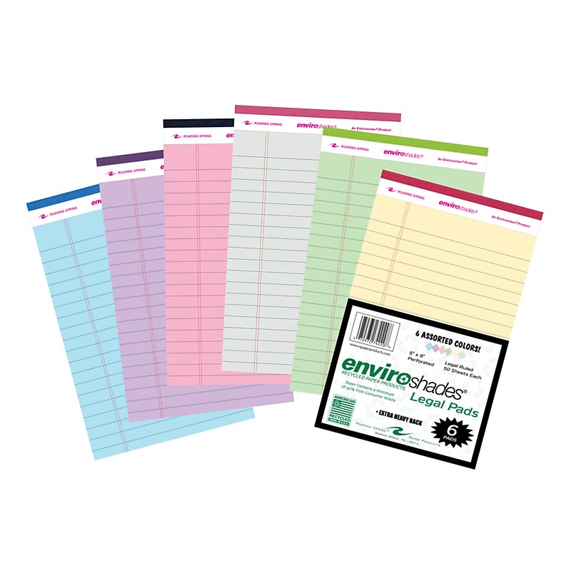 Roaring Spring Paper Products Enviroshades Notepad, 5" x 8.25", Legal Ruled, 6/Pack (74220) image 1