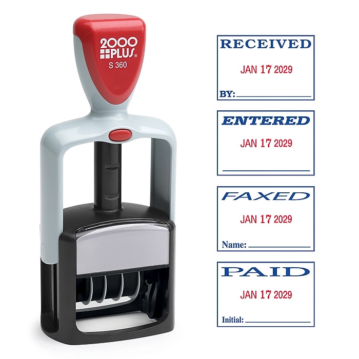 2000 Plus S 360 Message Rectangle Dater Stamp, Blue and Red Ink, 1