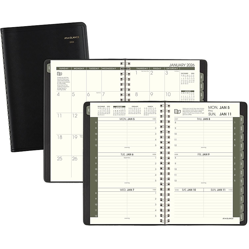 2026 AT-A-GLANCE Recycled 5" x 8" Weekly & Monthly Appointment Book Planner, Faux Leather Cover, Black (70-100G-05-26) image 1