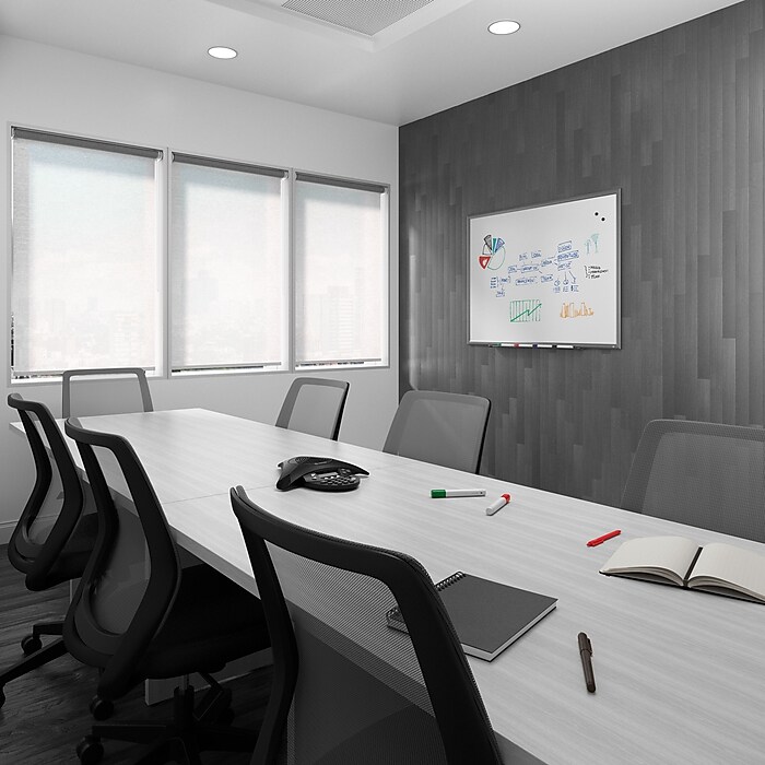 TRU RED™ Magnetic Porcelain Dry Erase Board, Gunmetal Frame, 4' x