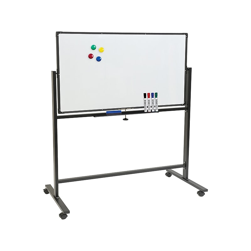 Excello Global Products Double Sided Magnetic Steel Mobile Dry-Erase Whiteboard, Aluminum Frame, 4' x 3' (EGP-HD-0066-BK) image 1