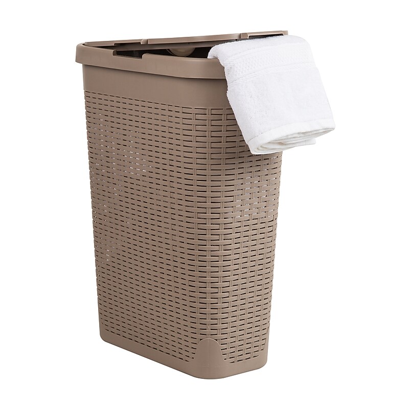 Mind Reader 10.57-Gallon Laundry Hamper with Lid, Plastic, Tan (40HAMP-BRNM) image 1