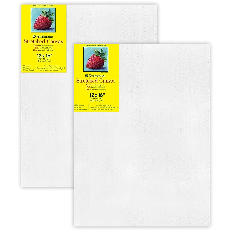 Strathmore 300 Series Primed White Stretched Canvas, 16" x 12", 2/Pack, 2/Bundle (STT31312-2) image 1