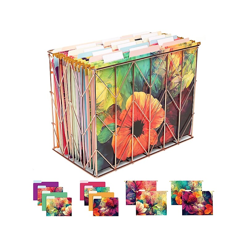 Global Printed Products Deluxe Designer Abstract Floral Hanging File Folder Kit, 1/3-Cut Tab, Letter Size, Assorted Colors image 1