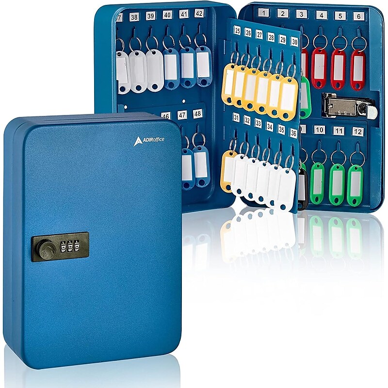 AdirOffice 48-Key Cabinet with Combination Lock and Key Tags, Blue (682-48-BLU-689-PKG) image 1