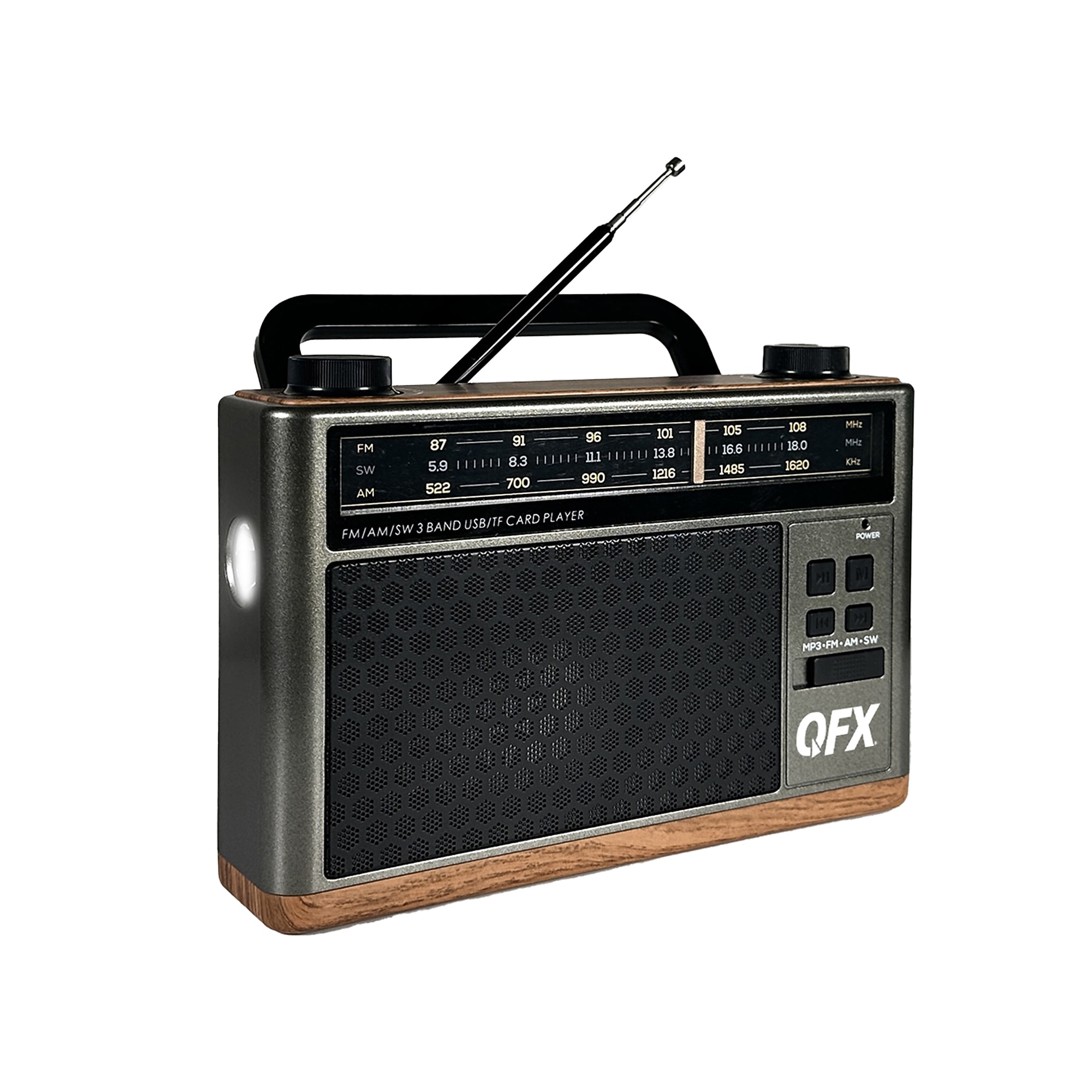 QFX Wireless Retro-Style Portable Bluetooth AM/FM/Shortwave Radio with Flashlight & Party Light, Brown (RETRO-1937) Sansujyuku sansujyuku.com