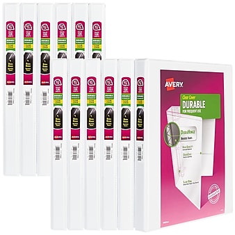 Avery Durable 1/2" 3-Ring View Binders, Slant Ring, White 12/Pack (17002)